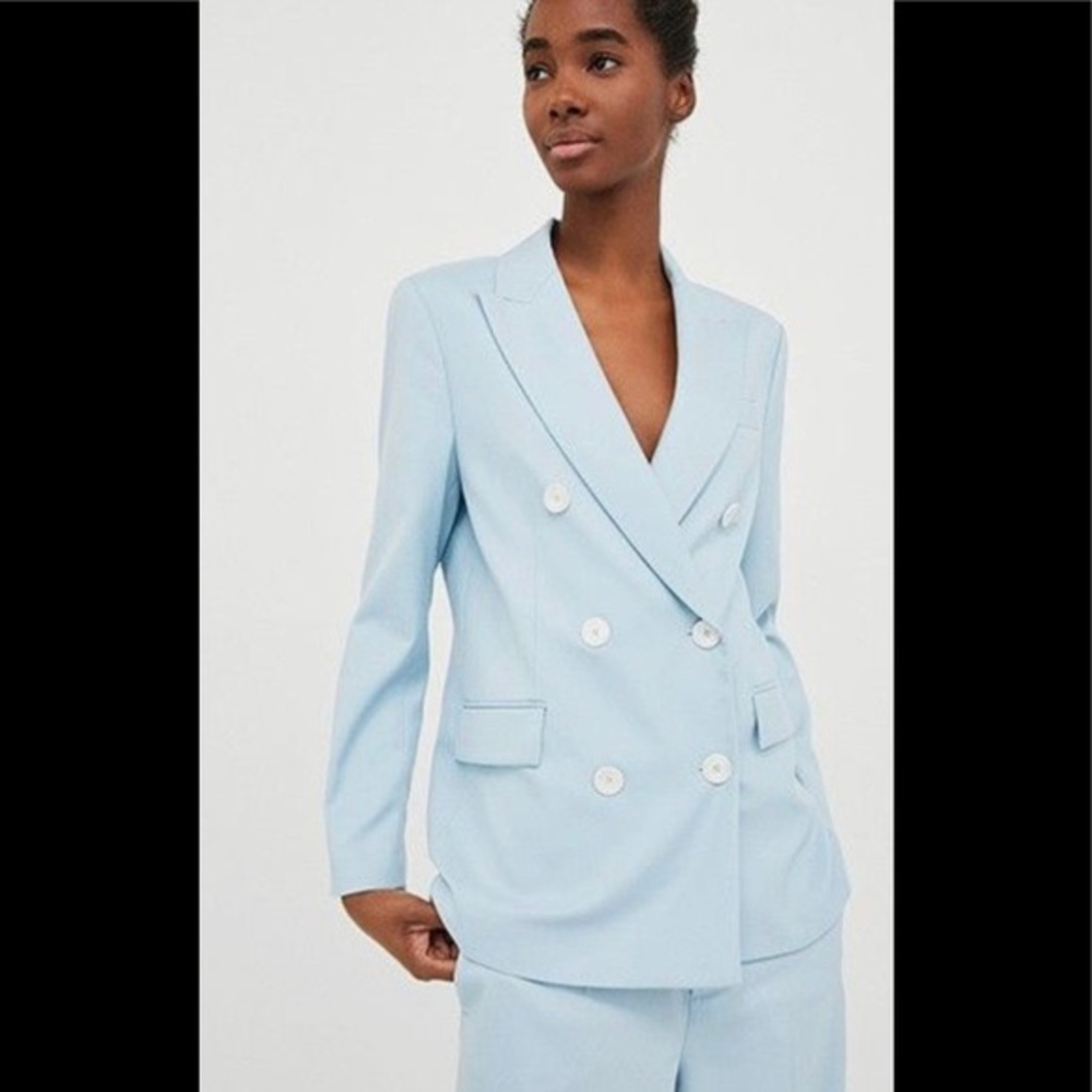 Zara Woman Baby Blue Double Breasted Blazer